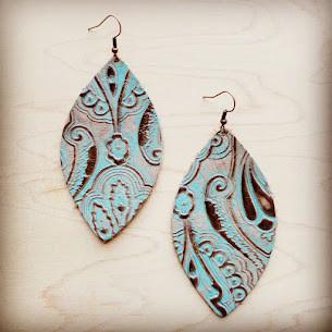 Leather Oval Earring-Napolis Turquoise & Brown - Wildflower Hippies