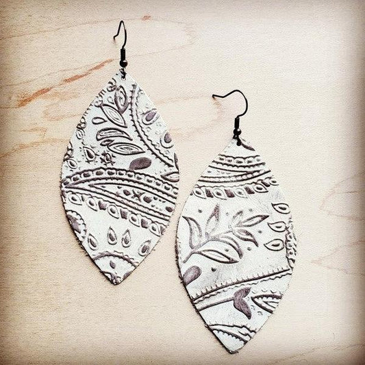 Leather Oval Earring Oyster Paisley - Wildflower Hippies
