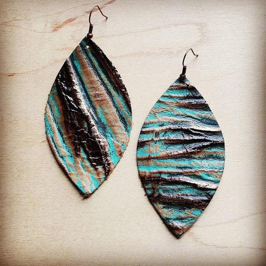 Leather Oval Earring-Turquoise Chateau - Wildflower Hippies