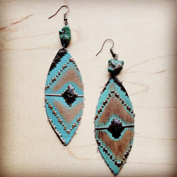 Leather Oval Earrings in Navajo Turquoise Accent - Wildflower Hippies