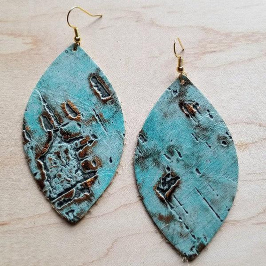 Leather oval earrings in turquoise metallic - Wildflower Hippies