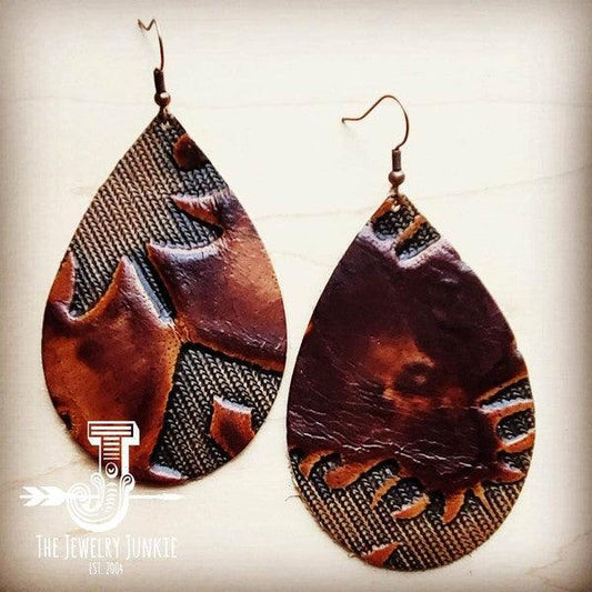Leather Teardrop Earrings in Brown Laredo - Wildflower Hippies