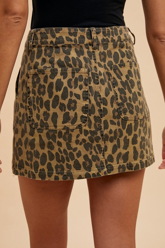 Leopard Denim Mini Skirt - Wildflower Hippies