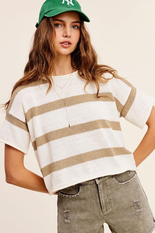 Lightweight Stripe Sweater Short Sleeve Top - Wildflower Hippies