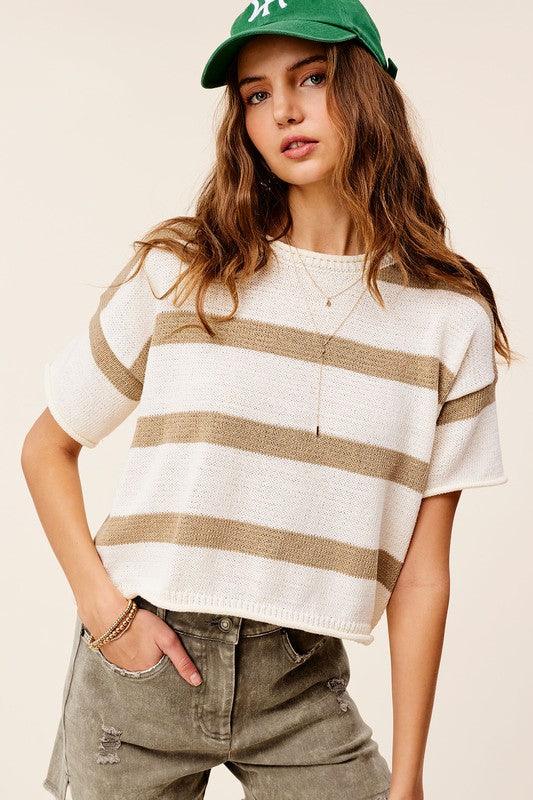 Lightweight Stripe Sweater Short Sleeve Top - Wildflower Hippies