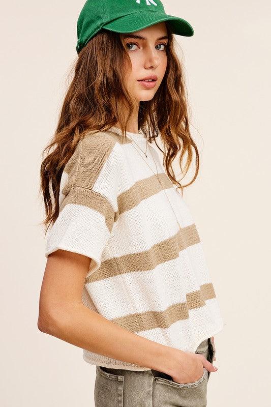 Lightweight Stripe Sweater Short Sleeve Top - Wildflower Hippies