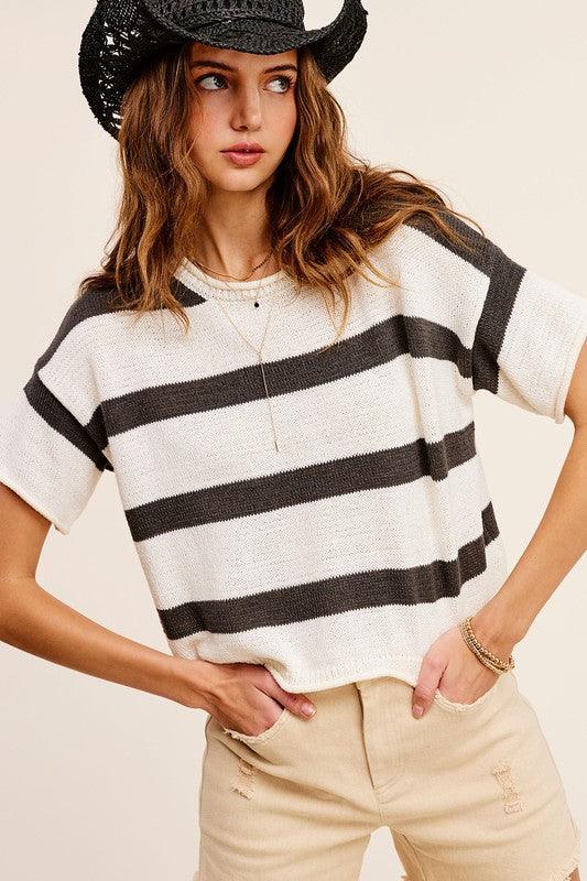 Lightweight Stripe Sweater Short Sleeve Top - Wildflower Hippies