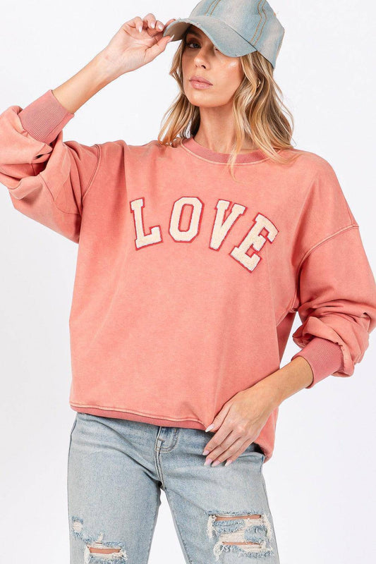 LOVE Path Applique Drop Shoulder Sweatshirt - Wildflower Hippies