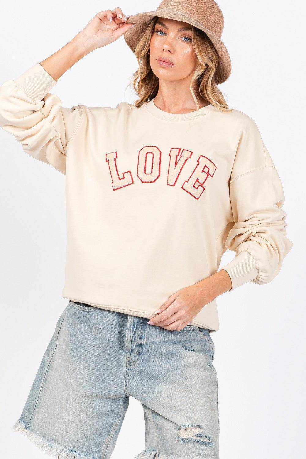 LOVE Path Applique Drop Shoulder Sweatshirt - Wildflower Hippies