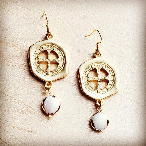 Matte Gold Earrings with Freshwater Pearl Dangle - Wildflower Hippies