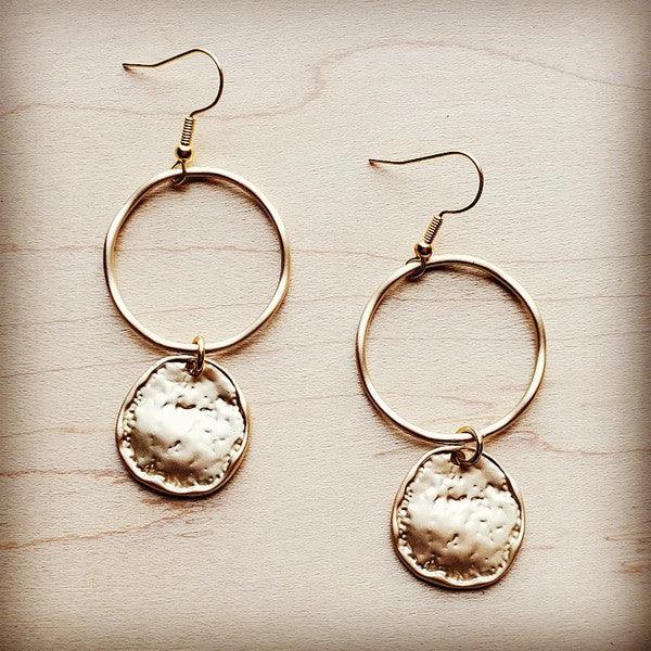 Matte Gold Hoop Earrings with Coin Dangle - Wildflower Hippies