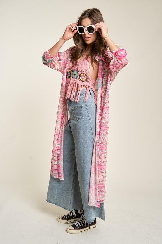 Mesh Print Mix Matched Button Front Cover Up - Wildflower Hippies