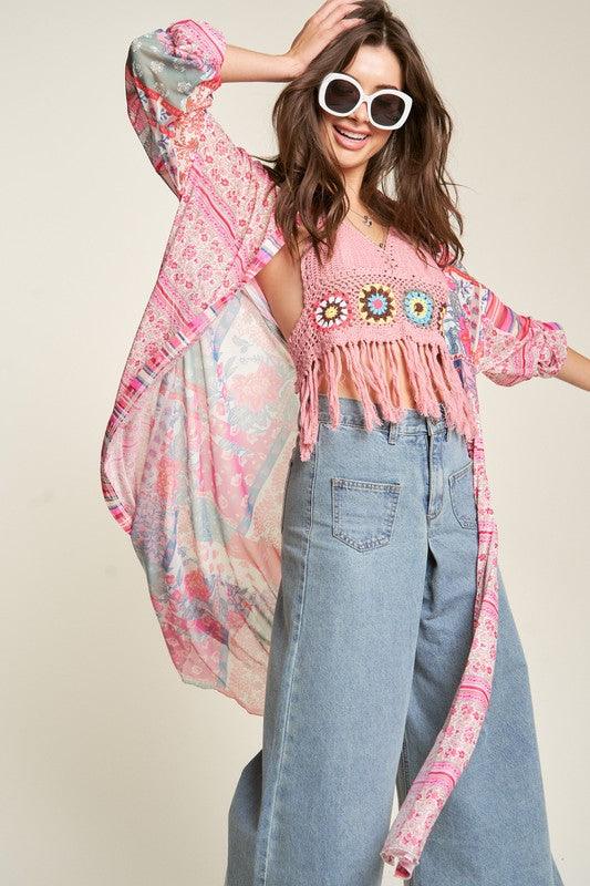 Mesh Print Mix Matched Button Front Cover Up - Wildflower Hippies