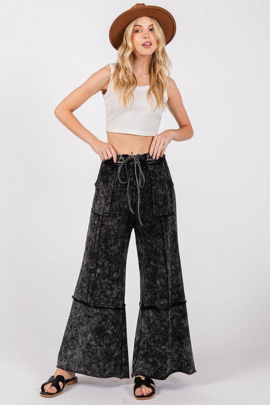 Mineral Washed Terry Wide Leg Pants - Wildflower Hippies