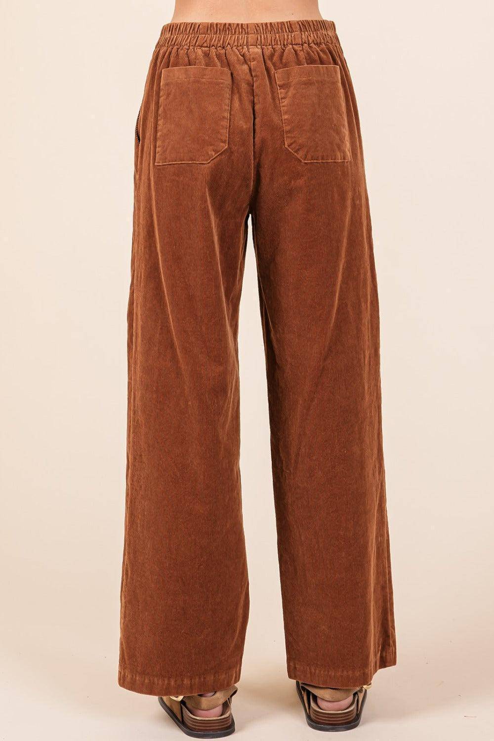 Corduroy Back Elastic Waist Pants - Wildflower Hippies