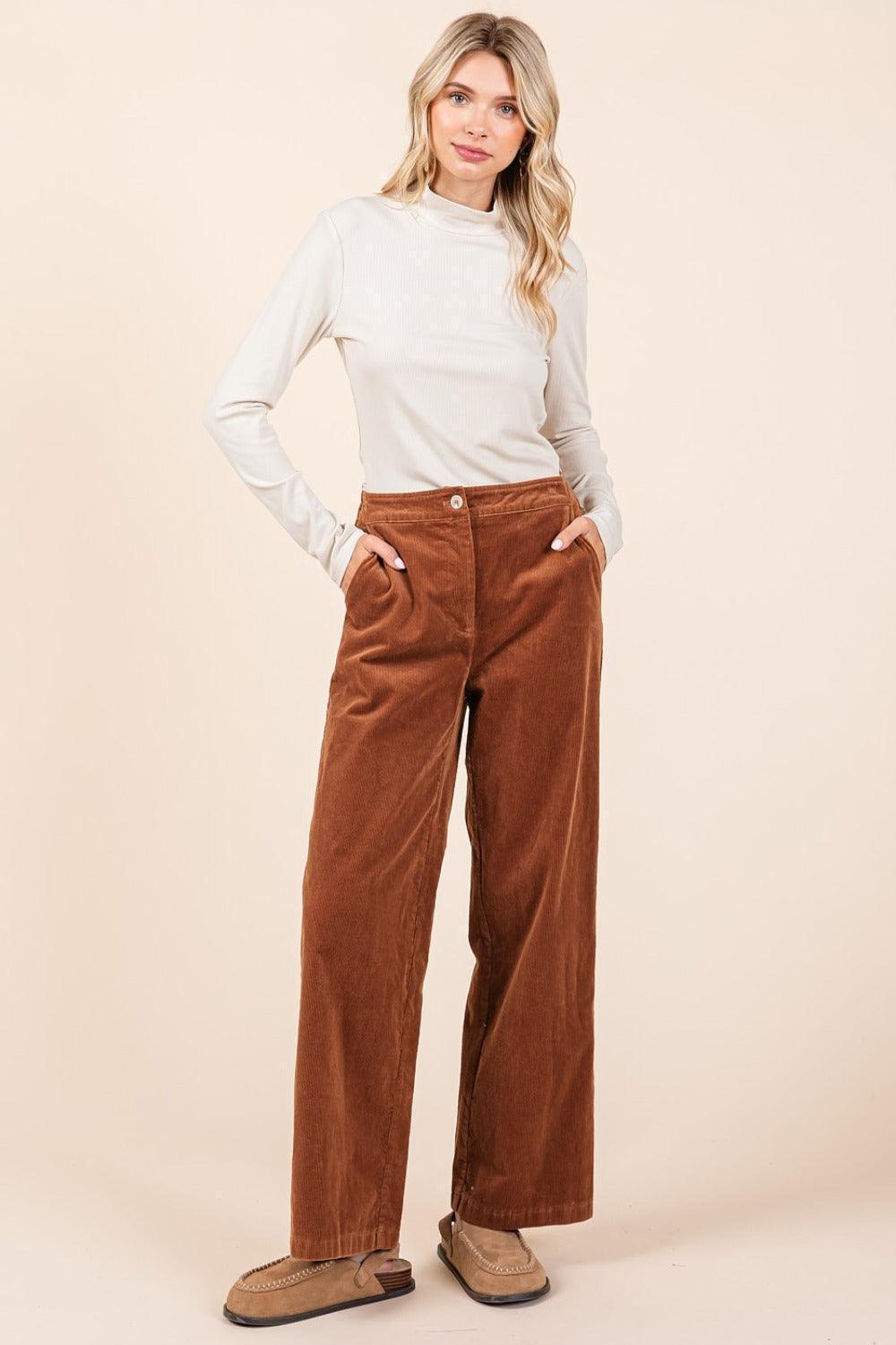 Corduroy Back Elastic Waist Pants - Wildflower Hippies