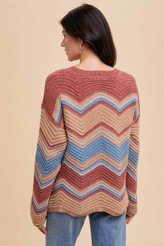 Multi Color Zig-Zag Round Neck Sweater - Wildflower Hippies