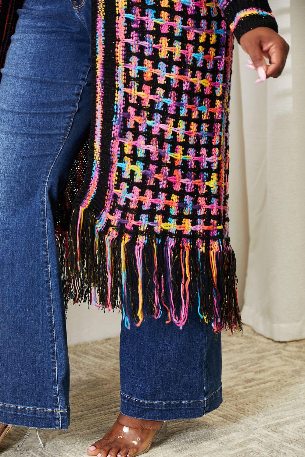 Multicolored Open Front Fringe Hem Cardigan - Wildflower Hippies