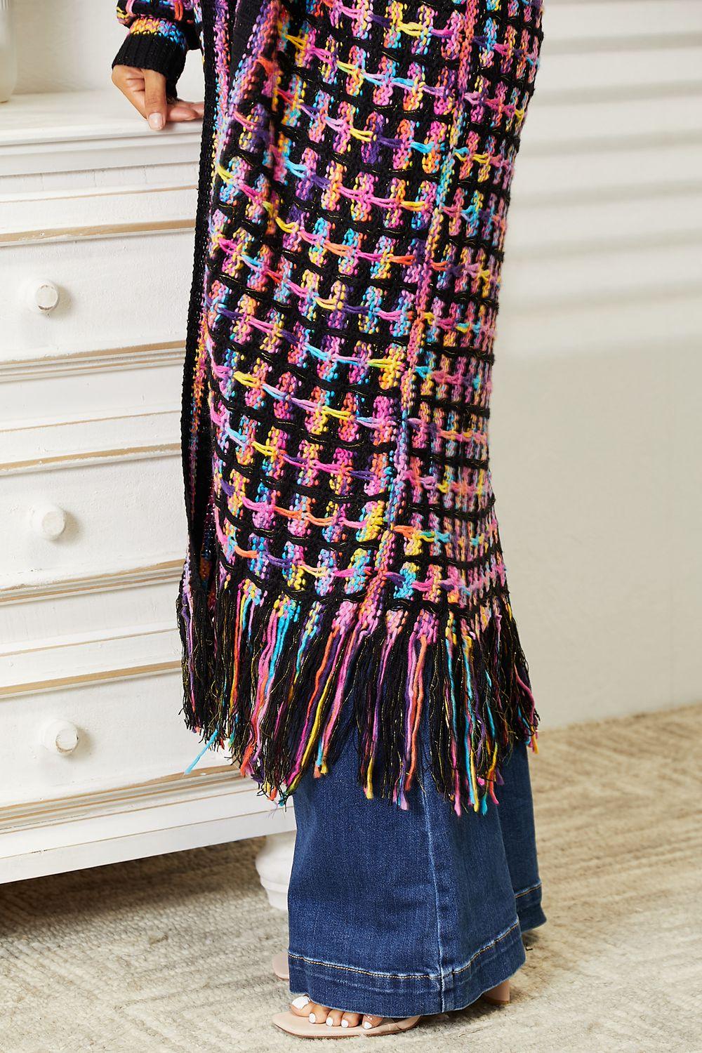 Multicolored Open Front Fringe Hem Cardigan - Wildflower Hippies