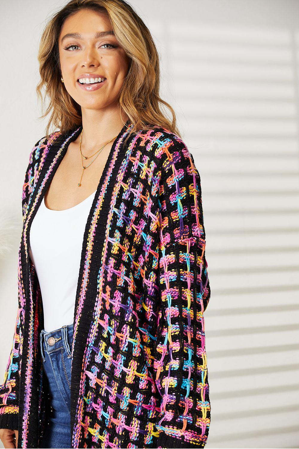 Multicolored Open Front Fringe Hem Cardigan - Wildflower Hippies