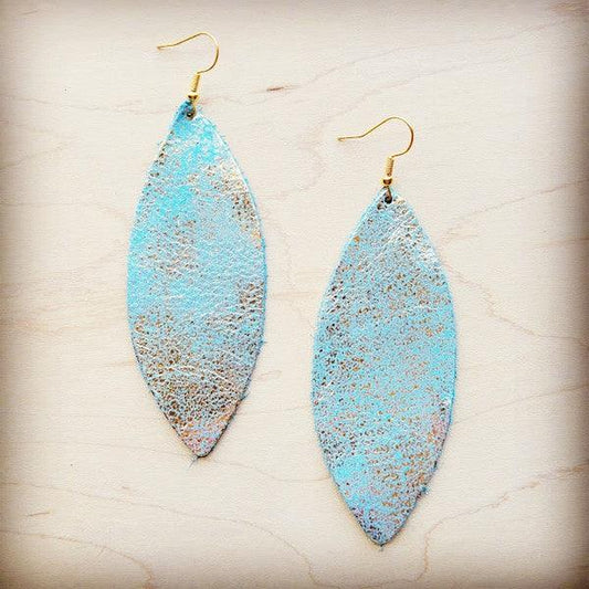 Narrow Leather Oval Earrings-Heavy Metal Turquoise - Wildflower Hippies