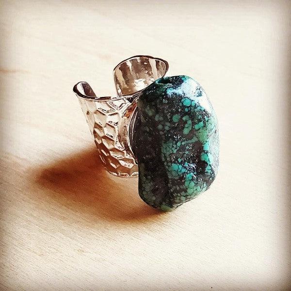Natural Turquoise Chunk on Cuff Ring - Wildflower Hippies