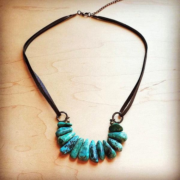 Natural Turquoise leather cord necklace - Wildflower Hippies