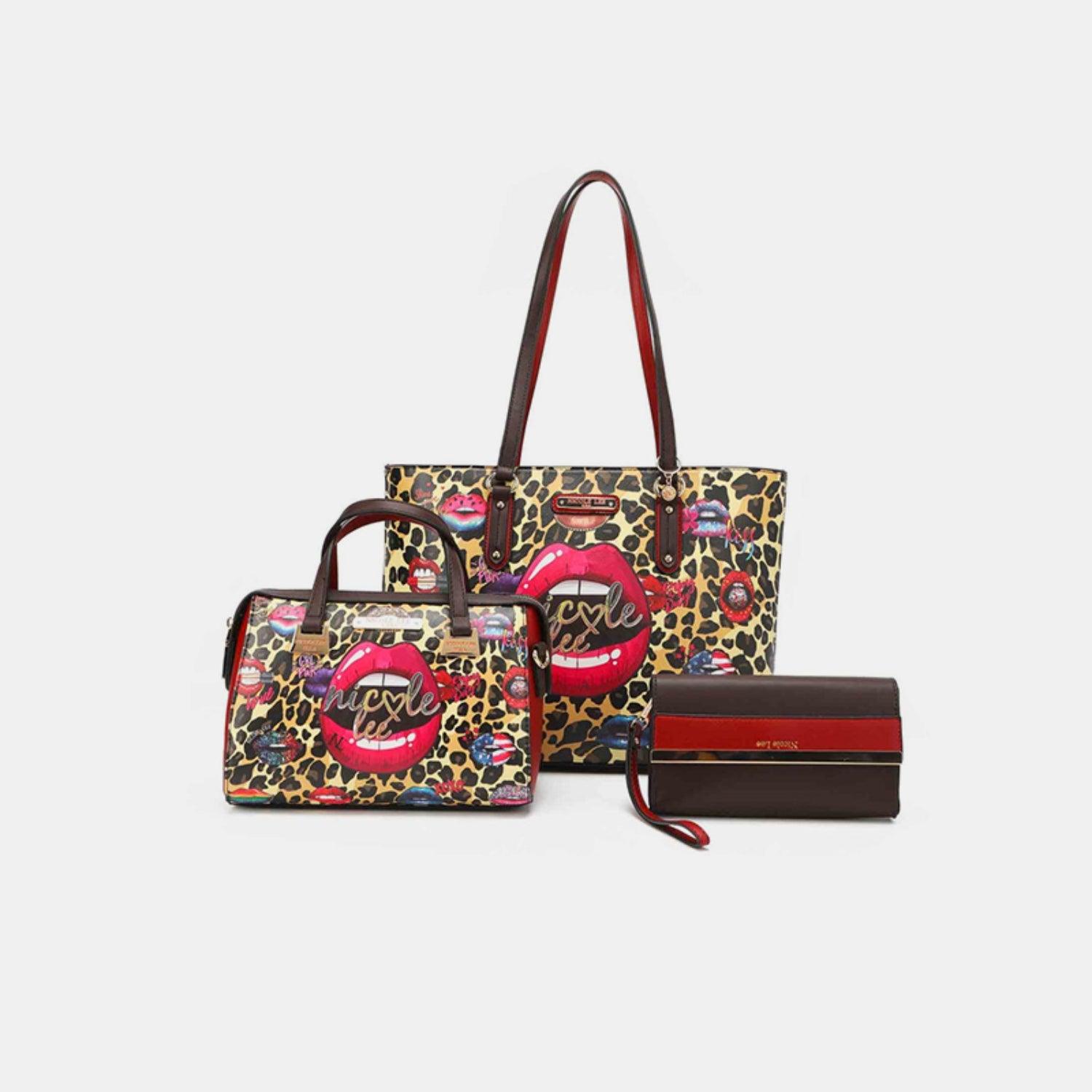 Nicole Lee USA 3-Piece Wild Lips Print Handbag Set - Wildflower Hippies