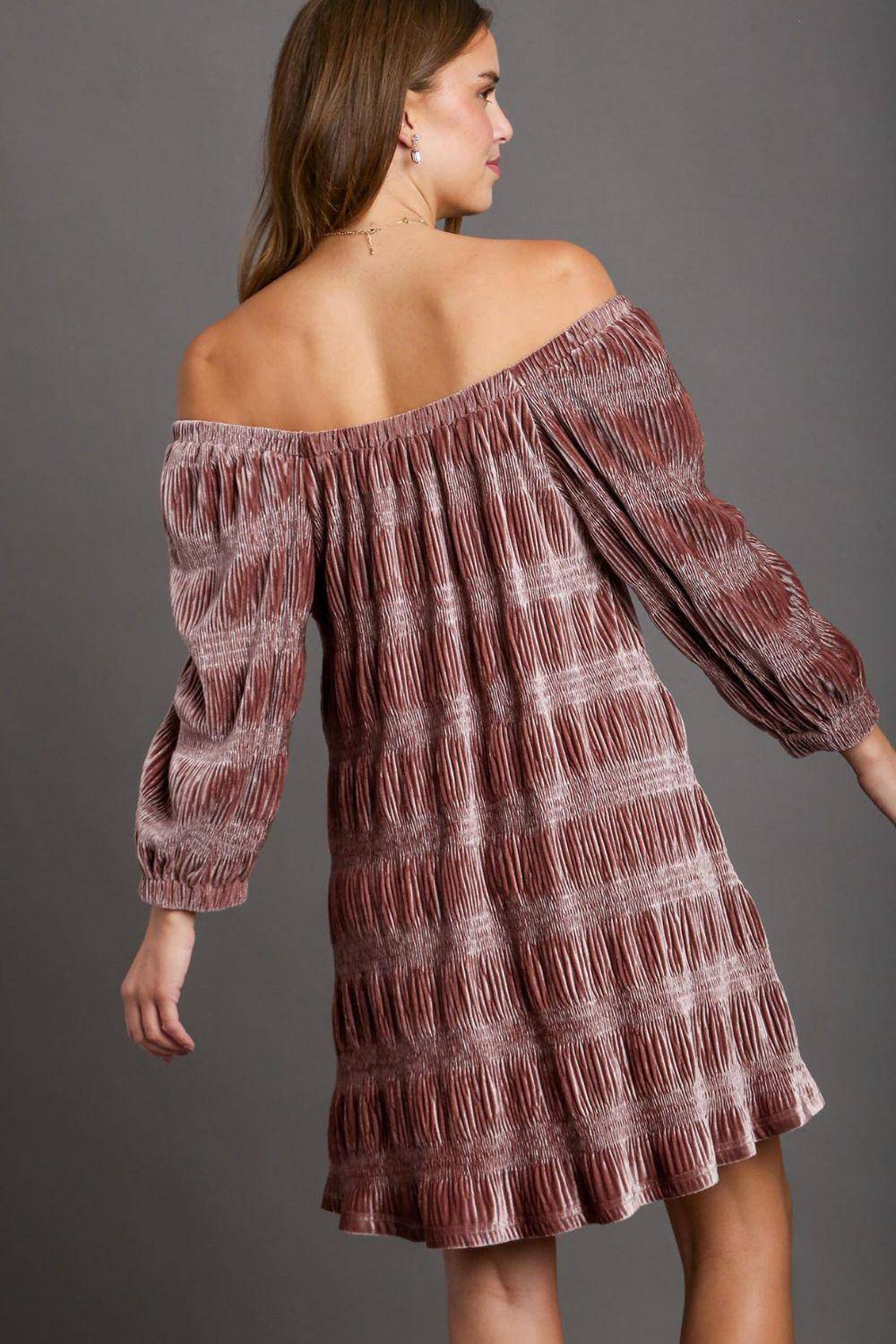 Off-Shoulder Balloon Sleeve Velvet Mini Dress - Wildflower Hippies