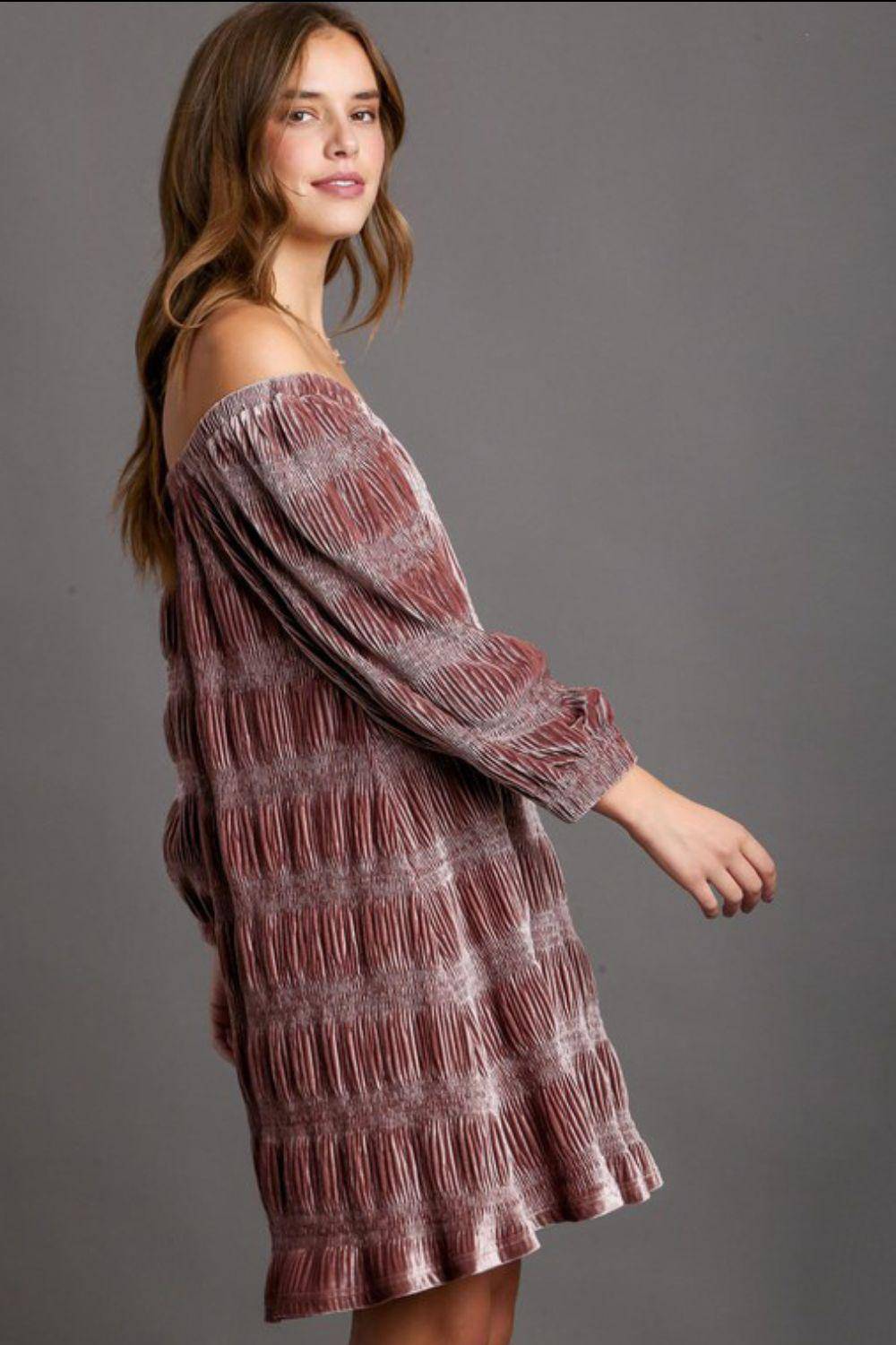 Off-Shoulder Balloon Sleeve Velvet Mini Dress - Wildflower Hippies