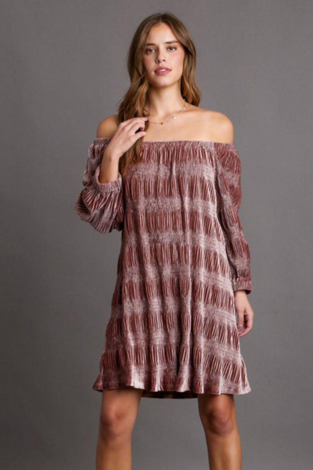 Off-Shoulder Balloon Sleeve Velvet Mini Dress - Wildflower Hippies