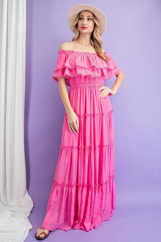 Off the Shoulder Ruffle Maxi Dress - Wildflower Hippies