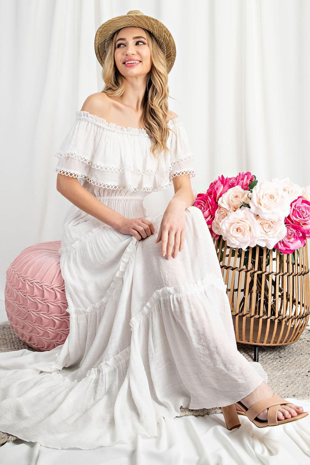 Off the Shoulder Ruffle Maxi Dress - Wildflower Hippies