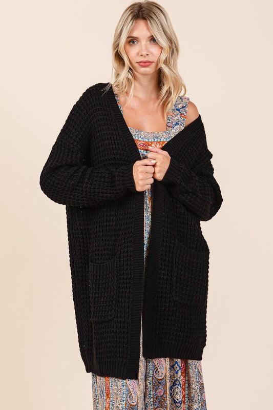 Open Front Long Sleeve Longline Cardigan - Wildflower Hippies