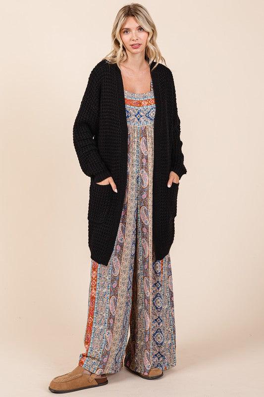 Open Front Long Sleeve Longline Cardigan - Wildflower Hippies