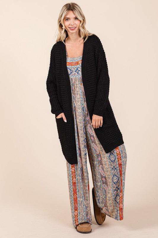 Open Front Long Sleeve Longline Cardigan - Wildflower Hippies