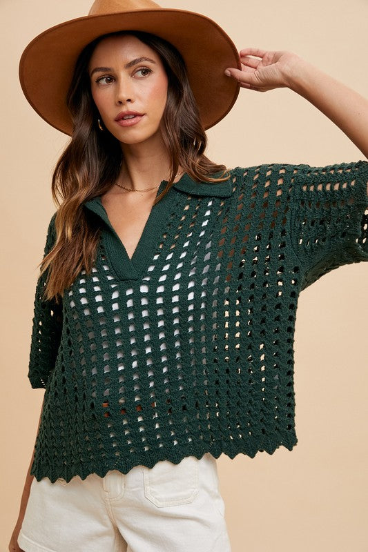 Openwork Johnny Collar Knit Cover Up Sweater - Wildflower Hippies