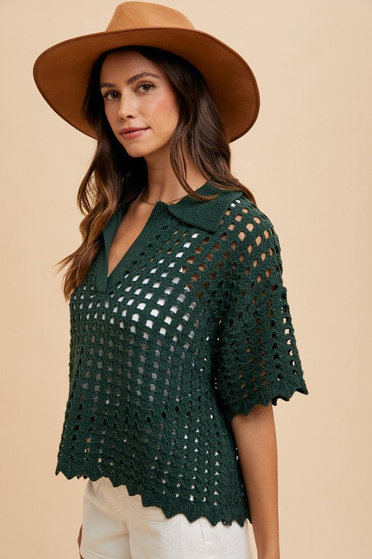 Openwork Johnny Collar Knit Cover Up Sweater - Wildflower Hippies