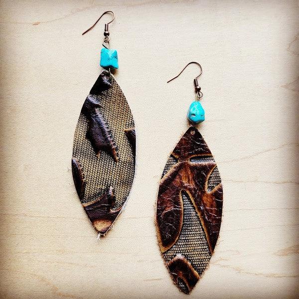 Oval Earrings in Brown Laredo w/ Turquoise Accent - Wildflower Hippies
