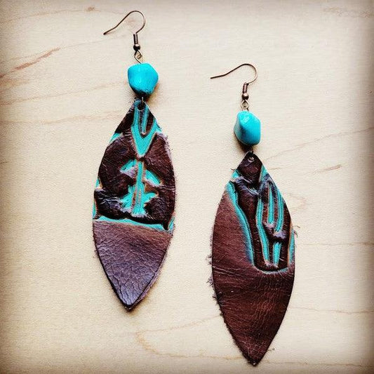 Oval Earrings in Turq Steer w/ Turquoise Accent - Wildflower Hippies