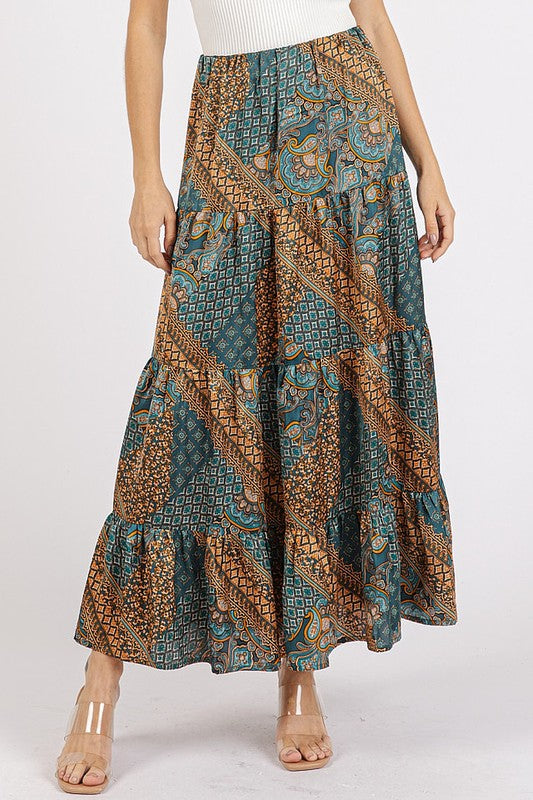 Paisley Patchwork Print Satin Maxi Skirt - Wildflower Hippies