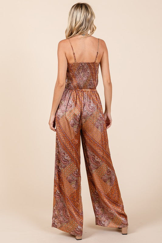 Paisley Patchwork Print Satin Wide Leg Pants - Wildflower Hippies