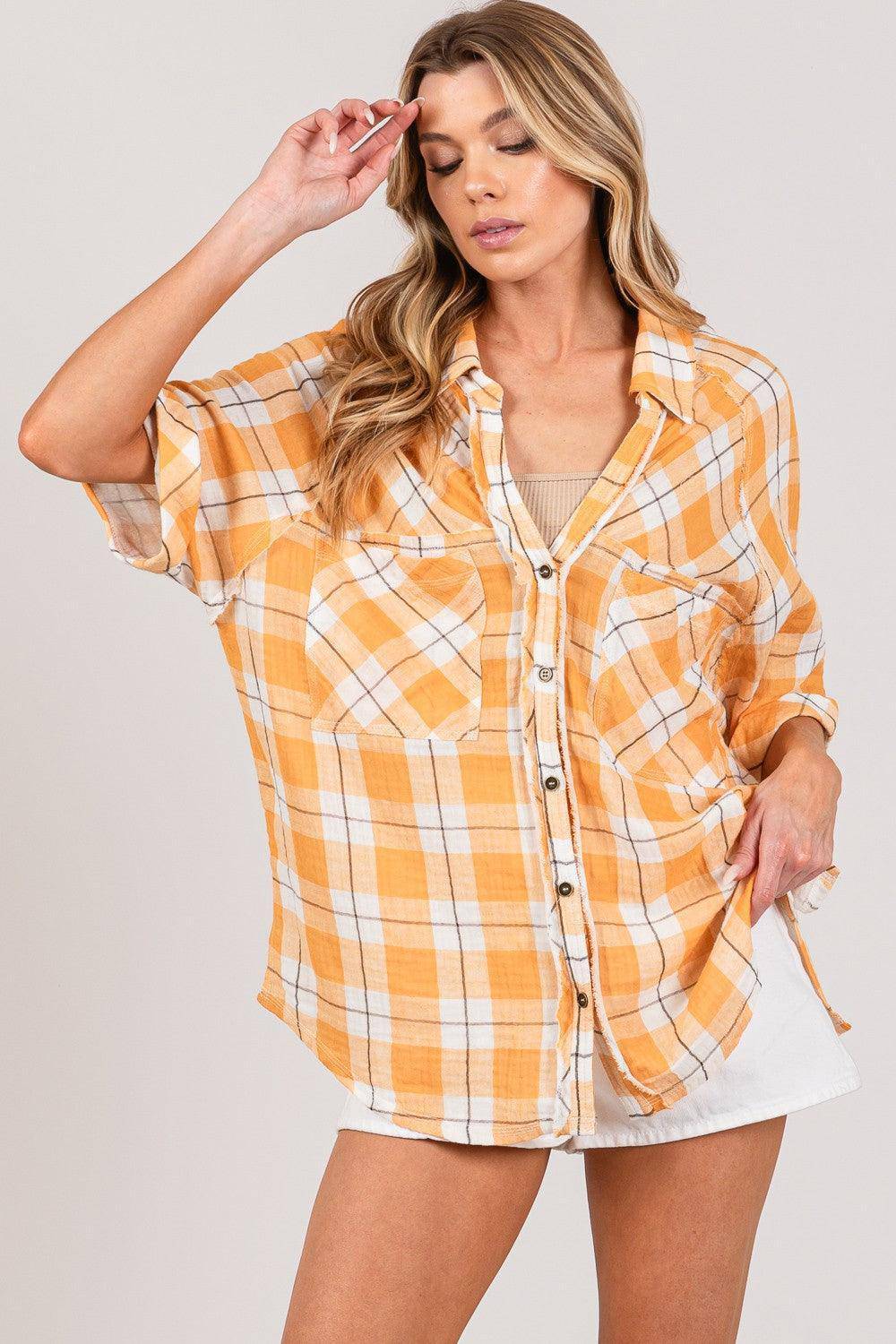 Plaid Button Up Side Slit Shirt - Wildflower Hippies