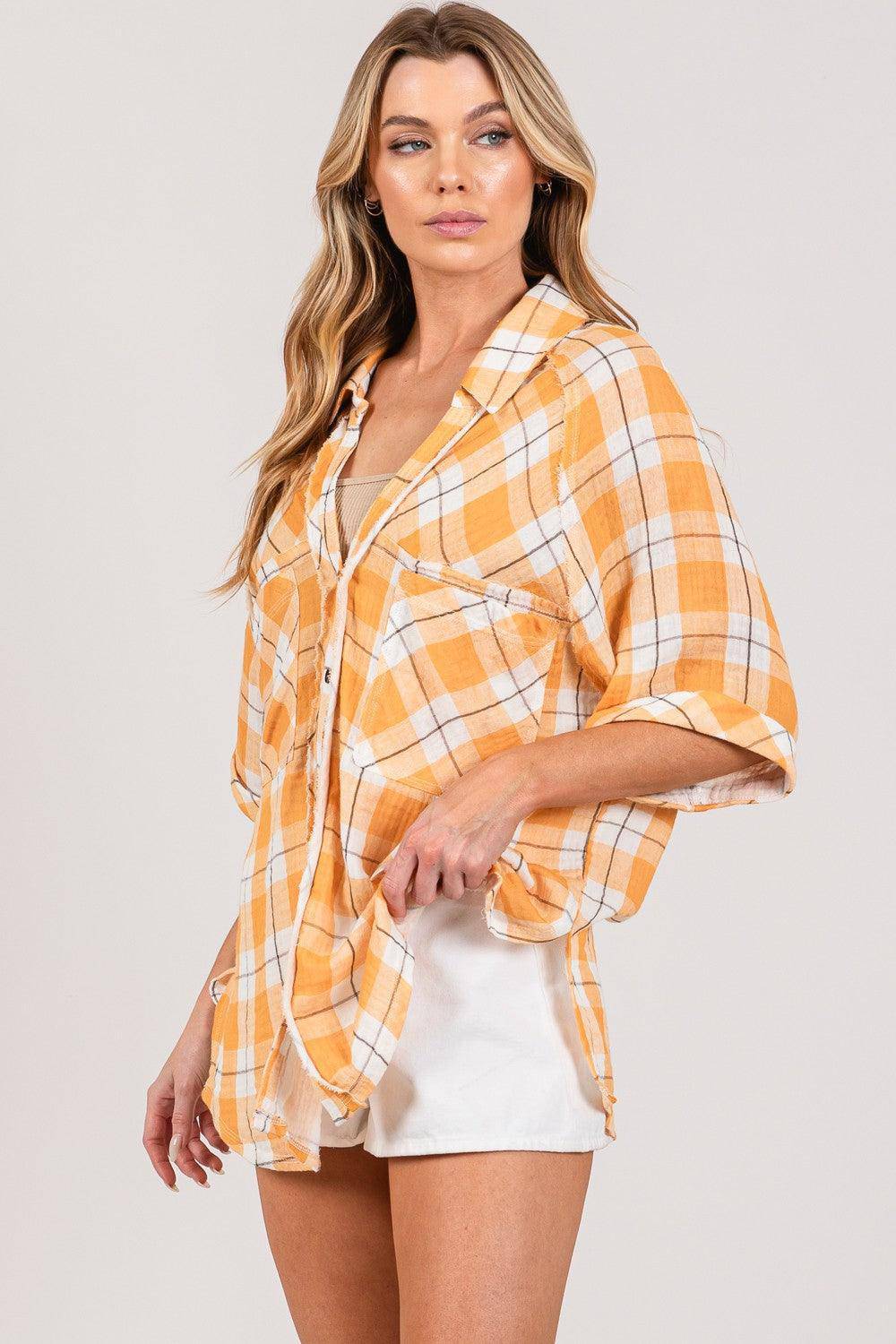 Plaid Button Up Side Slit Shirt - Wildflower Hippies