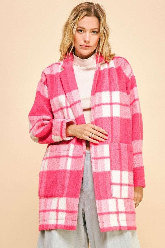 Plaid Open Front Drop Shoulder Longline Coat - Wildflower Hippies