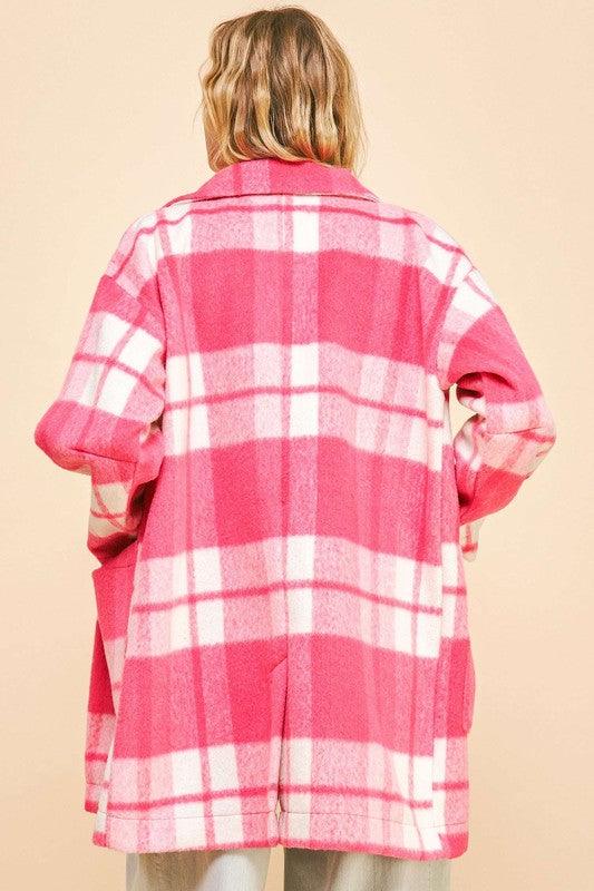 Plaid Open Front Drop Shoulder Longline Coat - Wildflower Hippies