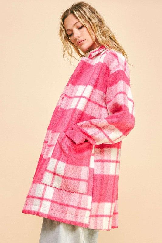 Plaid Open Front Drop Shoulder Longline Coat - Wildflower Hippies