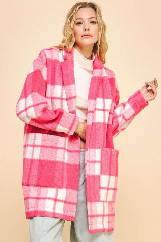 Plaid Open Front Drop Shoulder Longline Coat - Wildflower Hippies