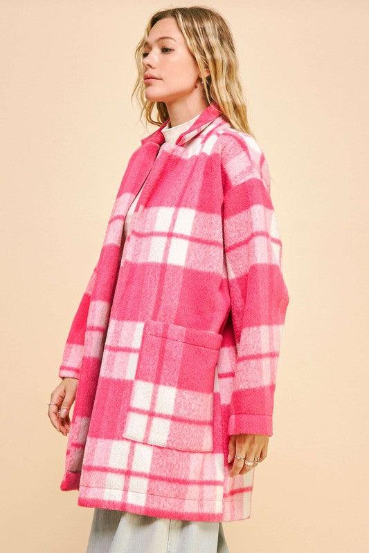 Plaid Open Front Drop Shoulder Longline Coat - Wildflower Hippies