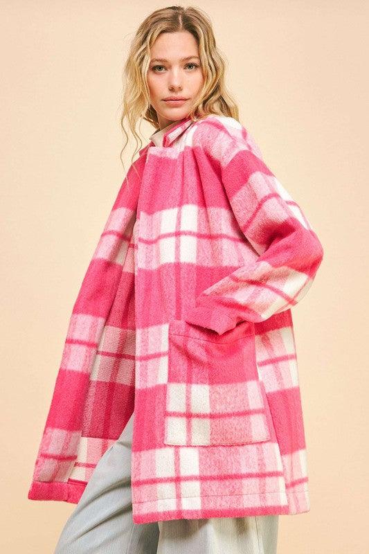 Plaid Open Front Drop Shoulder Longline Coat - Wildflower Hippies